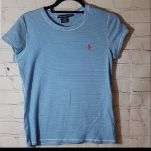 Ralph Lauren Sport Teal & White Striped Short Sleeve T-shirt